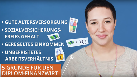 Was macht ein Diplom-Finanzwirt? Ein Ausschnitt aus einem Video, wo die Vorteile eines Diplom-Finanzwirtes aufgezählt werden